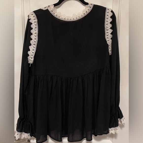 RomanticCore Lace Yoke Blouse Gathered Peplum Silhouette Victorian Vibes XS - Picture 3 of 8